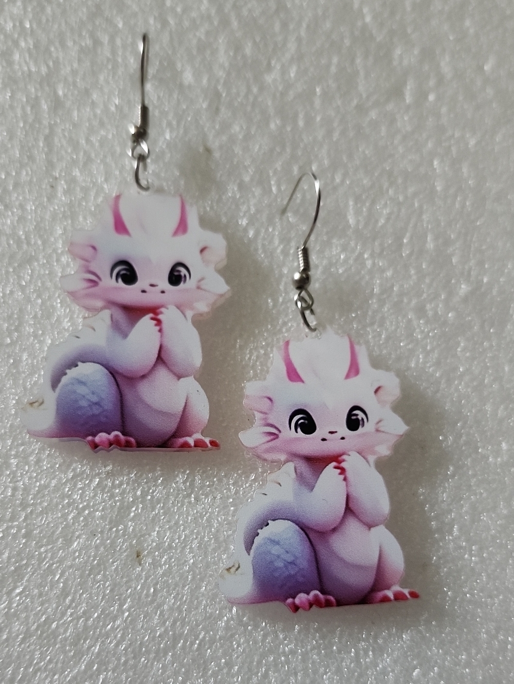 Hand Crafted Pink and Lavender Axolotl Charm Earrings